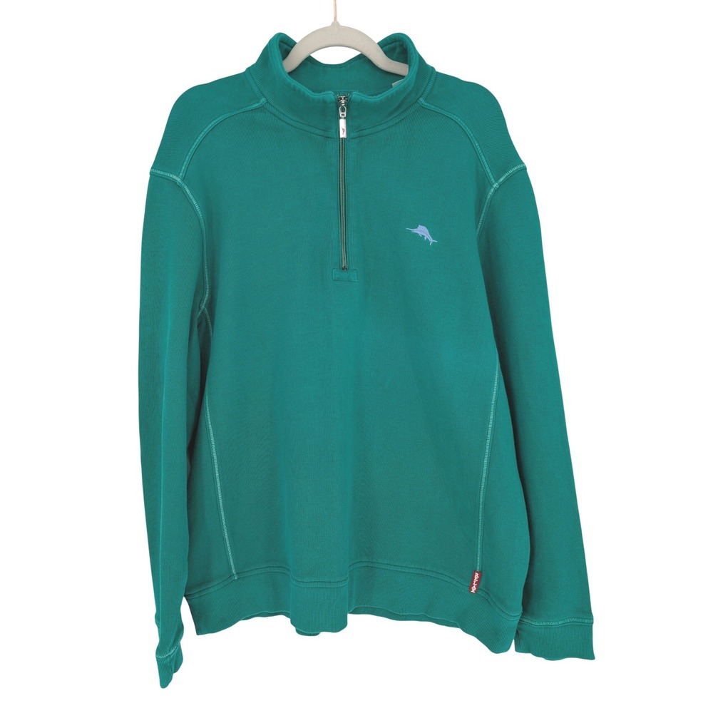 Tommy Bahama 1/4‎ Zip Pullover Mens XL Green Cotton Coastal Nautical Preppy